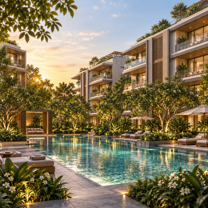 Shriram Bannerghatta swimming pool on the landscaped central spine, artist's impression